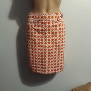 Ann Taylor Orange White Geometric Print Skirt NWOT